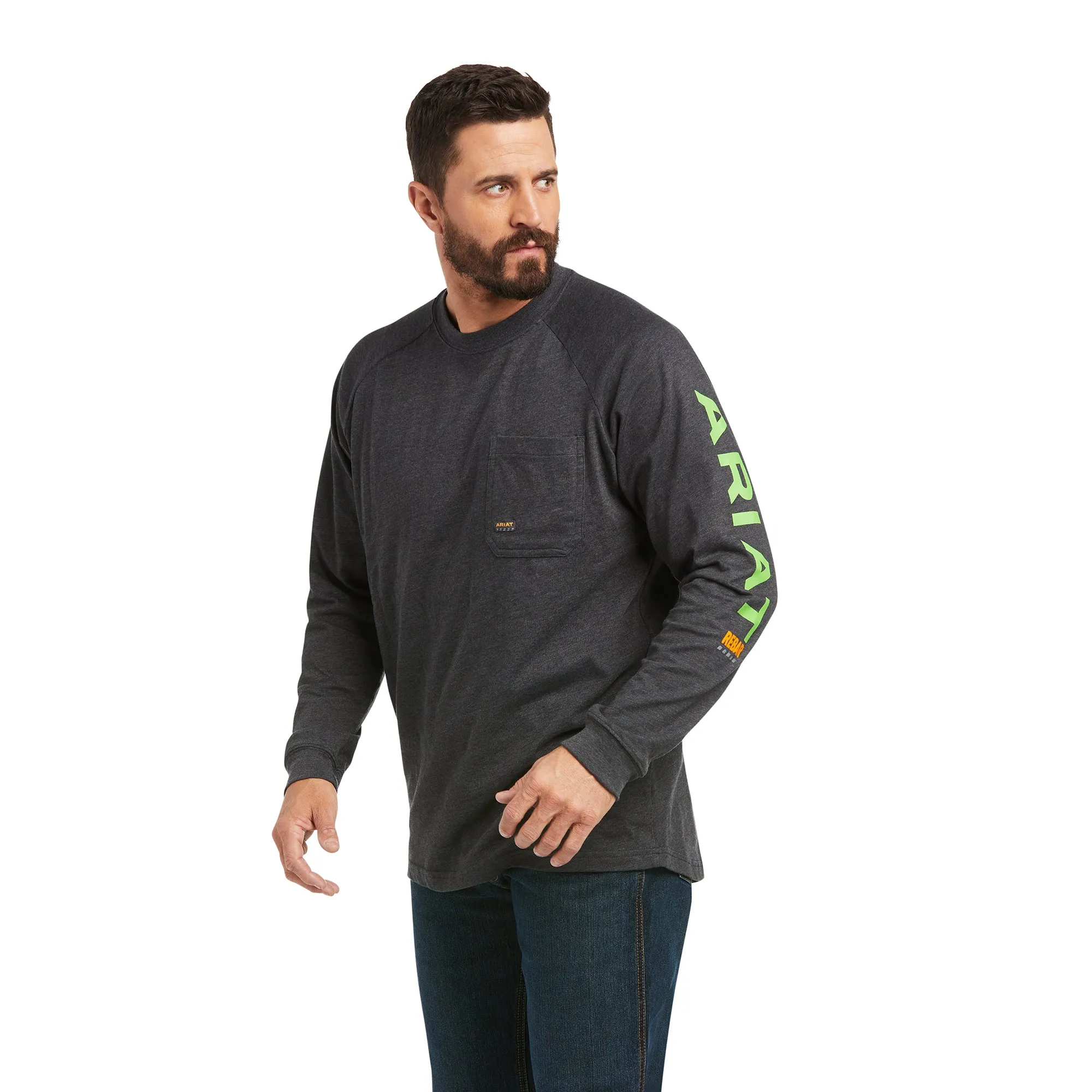 Ariat Men's Rebar CottonStrong™ Charcoal & Lime Work T-Shirt 10037642