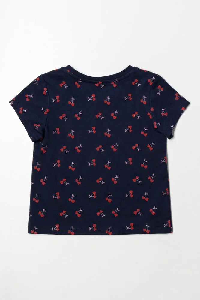 Cherry Glitter Short Sleeve T-Shirt Navy