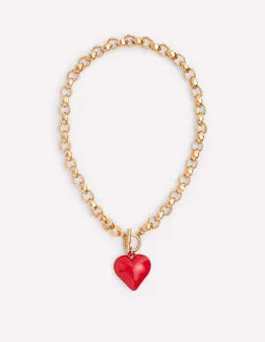 Chunky Heart Necklace-High Risk Red