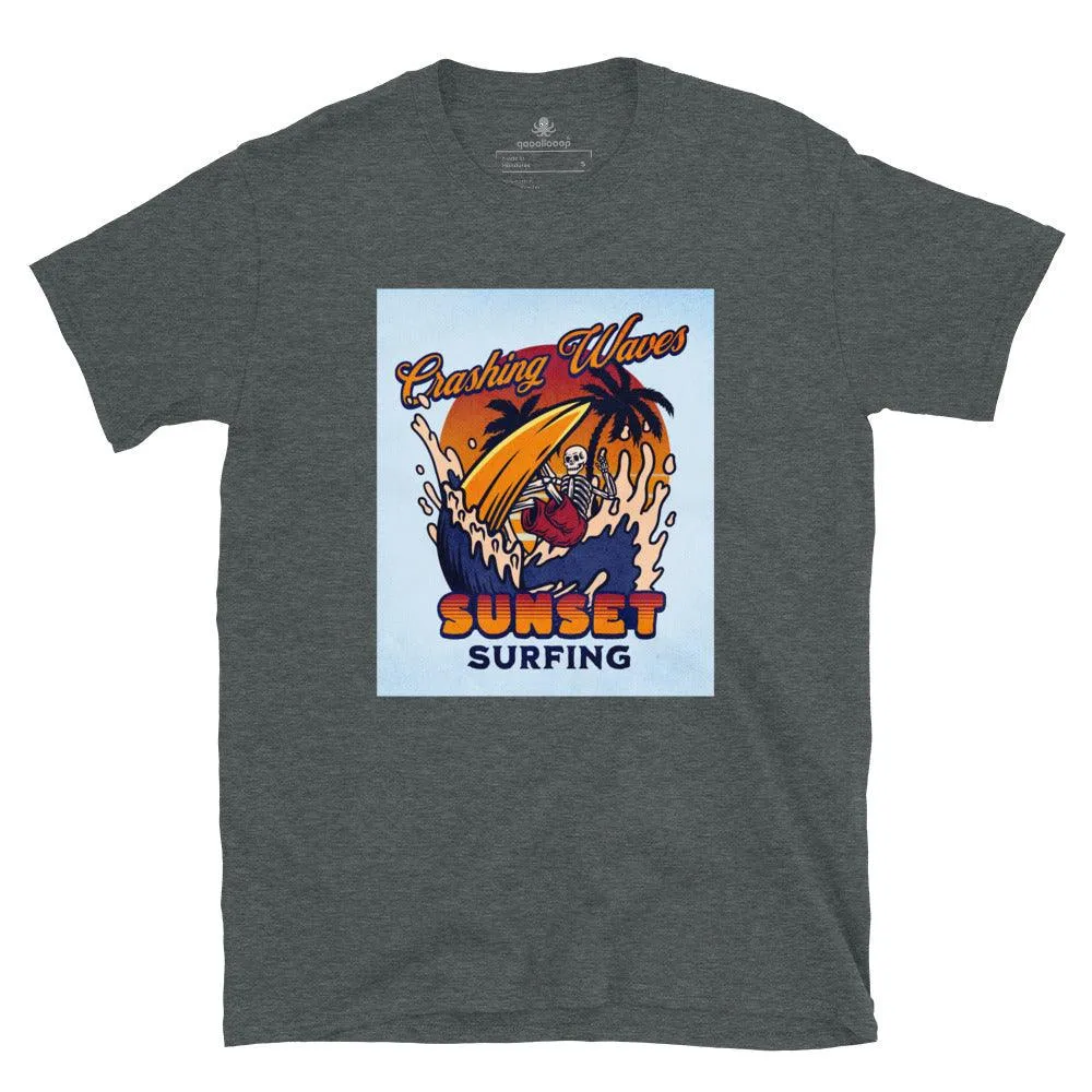 Crashing Waves Sunset Surfing | Unisex Soft Style T-Shirt