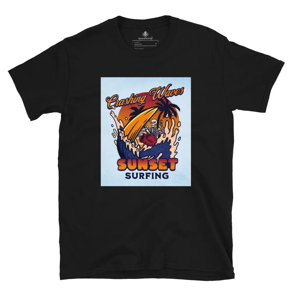 Crashing Waves Sunset Surfing | Unisex Soft Style T-Shirt