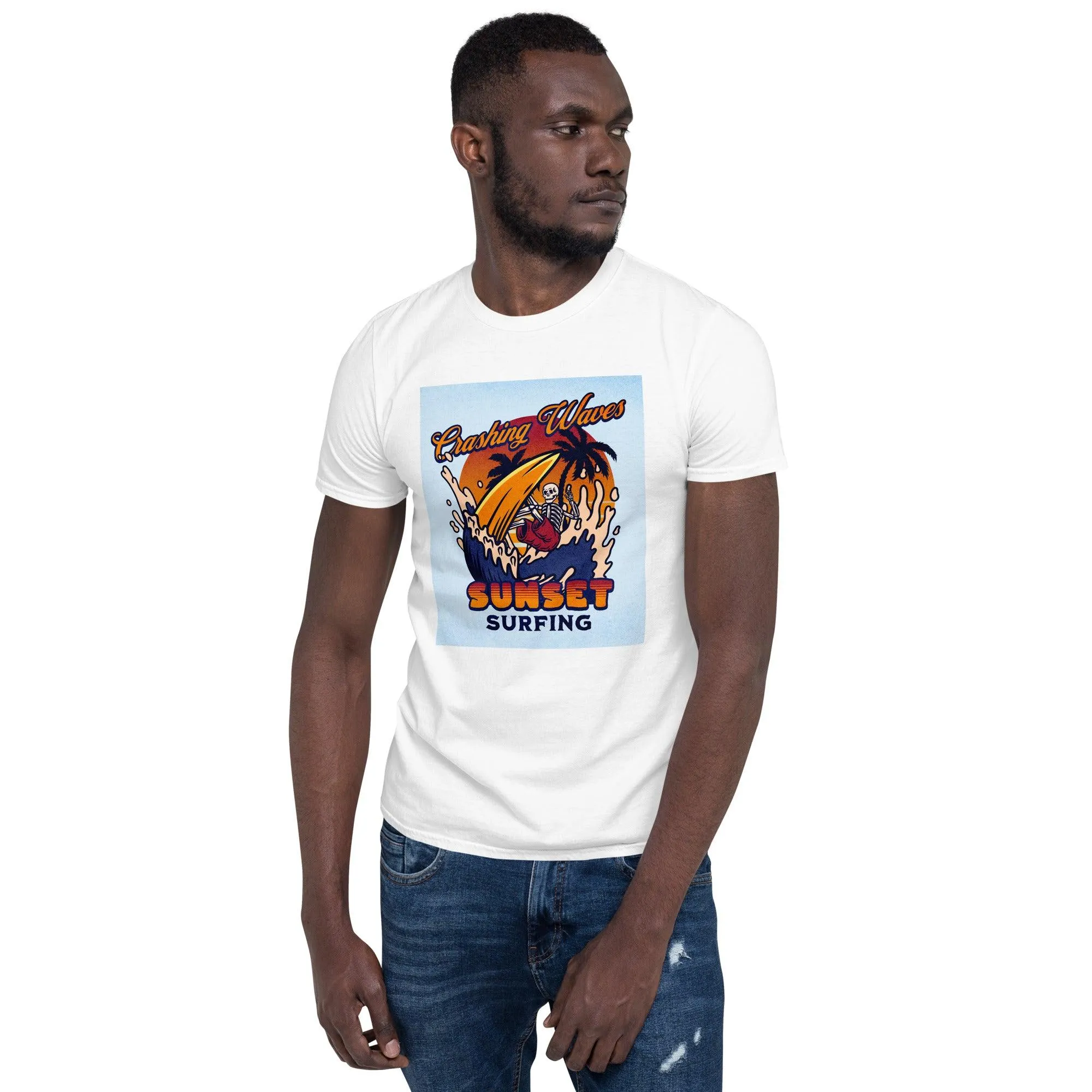 Crashing Waves Sunset Surfing | Unisex Soft Style T-Shirt