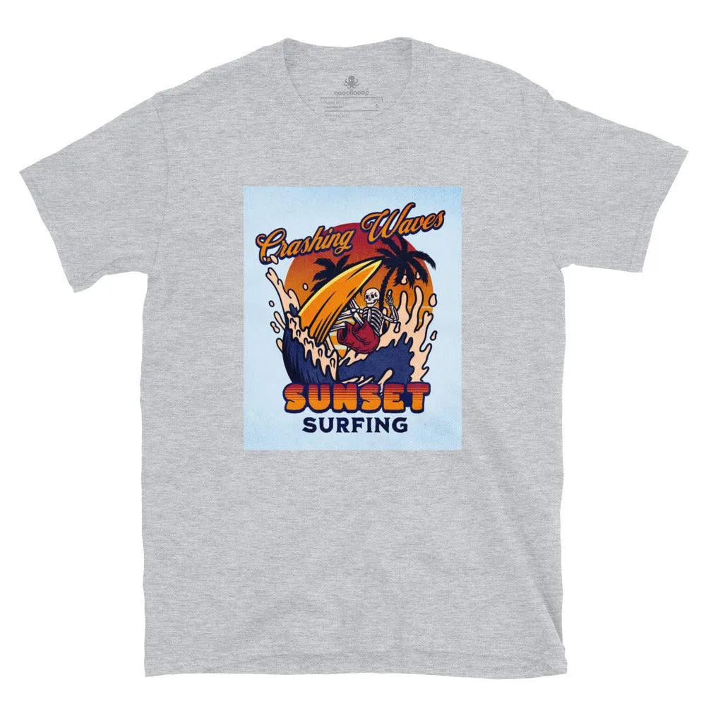 Crashing Waves Sunset Surfing | Unisex Soft Style T-Shirt
