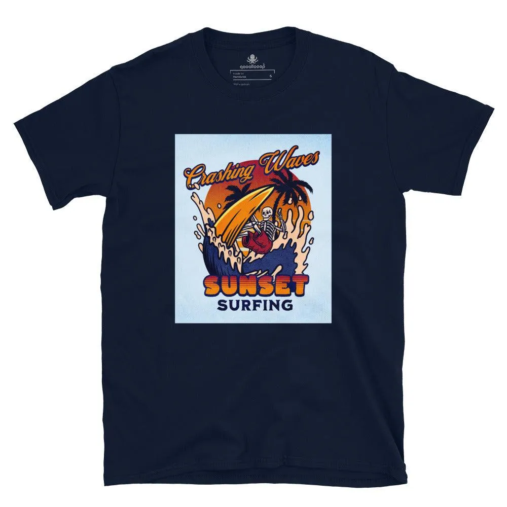 Crashing Waves Sunset Surfing | Unisex Soft Style T-Shirt