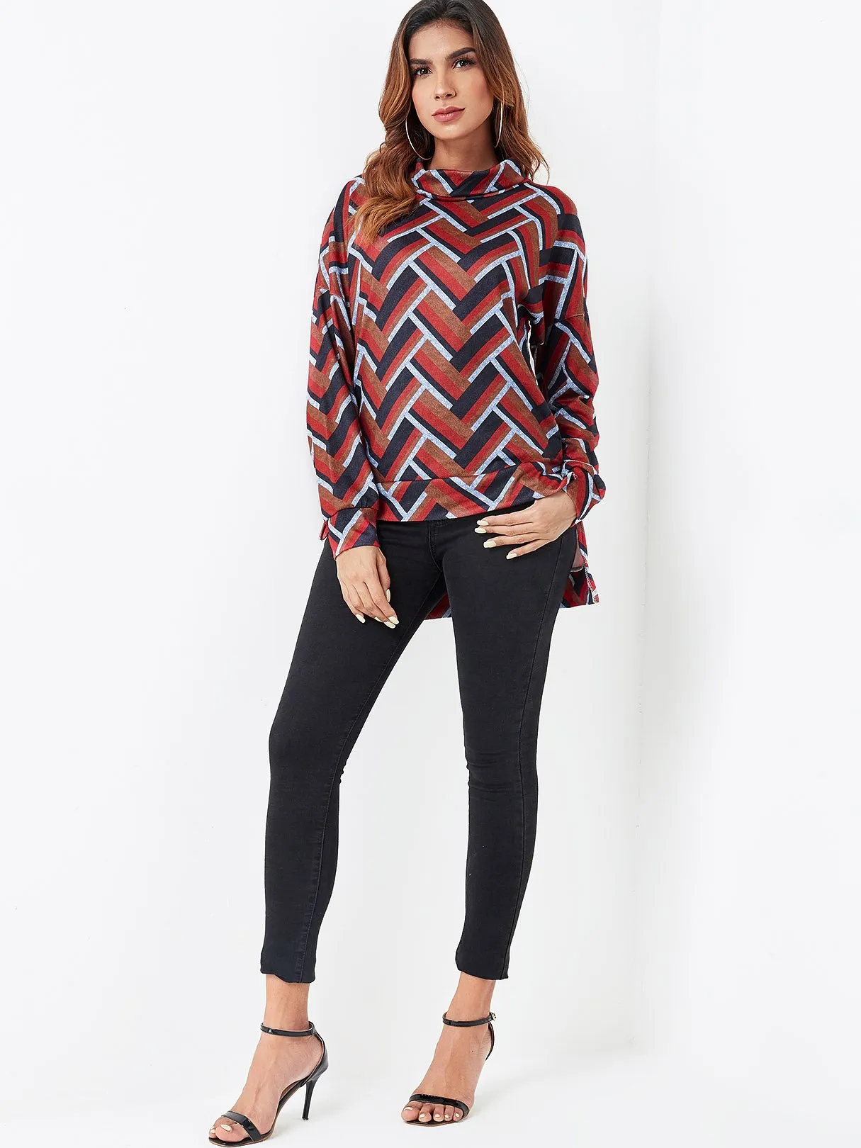 Custom High Neck Long Sleeve Slit Hem T-Shirts
