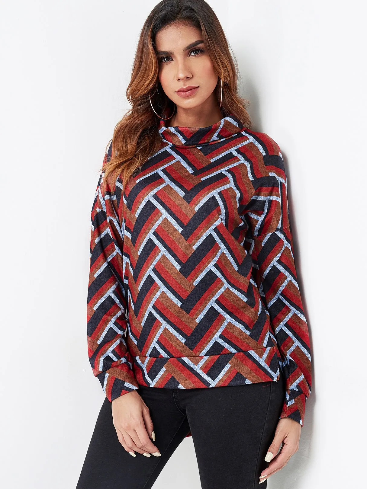 Custom High Neck Long Sleeve Slit Hem T-Shirts