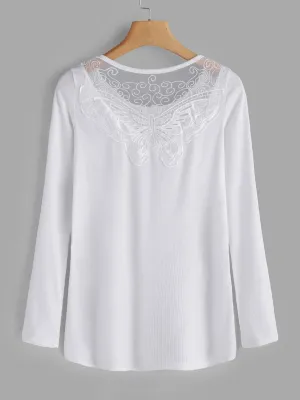 Custom Round Neck Lace Long Sleeve Tee