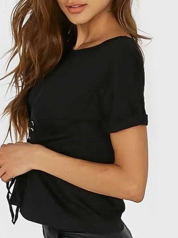 Custom Round Neck Lace-Up Short Sleeve T-Shirts