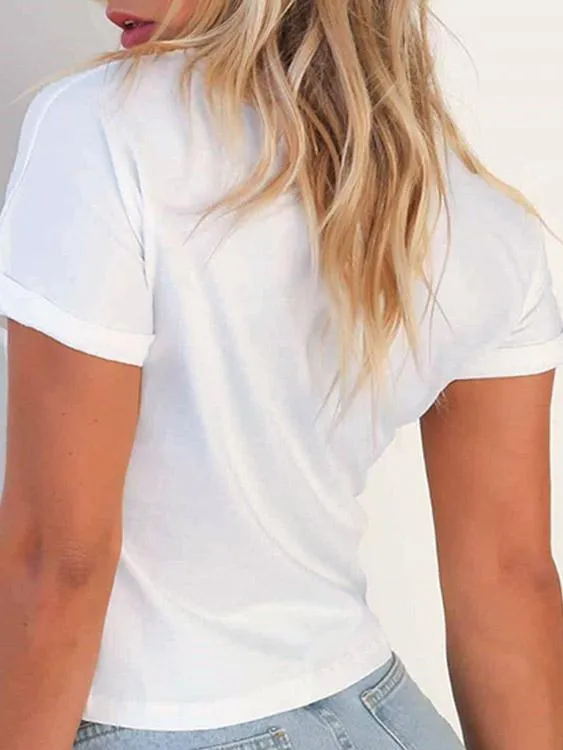 Custom Round Neck Lace-Up Short Sleeve T-Shirts