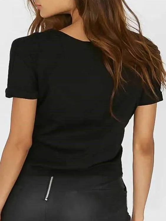Custom Round Neck Lace-Up Short Sleeve T-Shirts