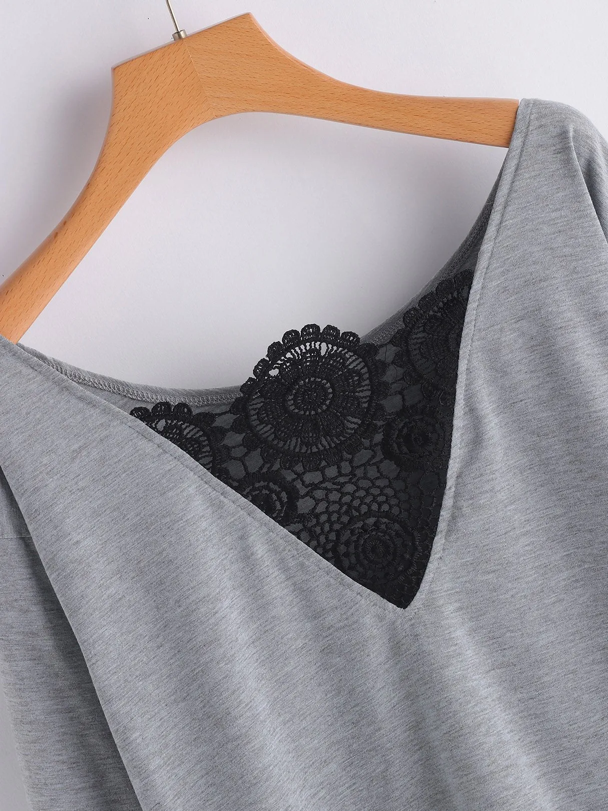 Custom Round Neck One Shoulder Plain Lace Long Sleeve Grey T-Shirts