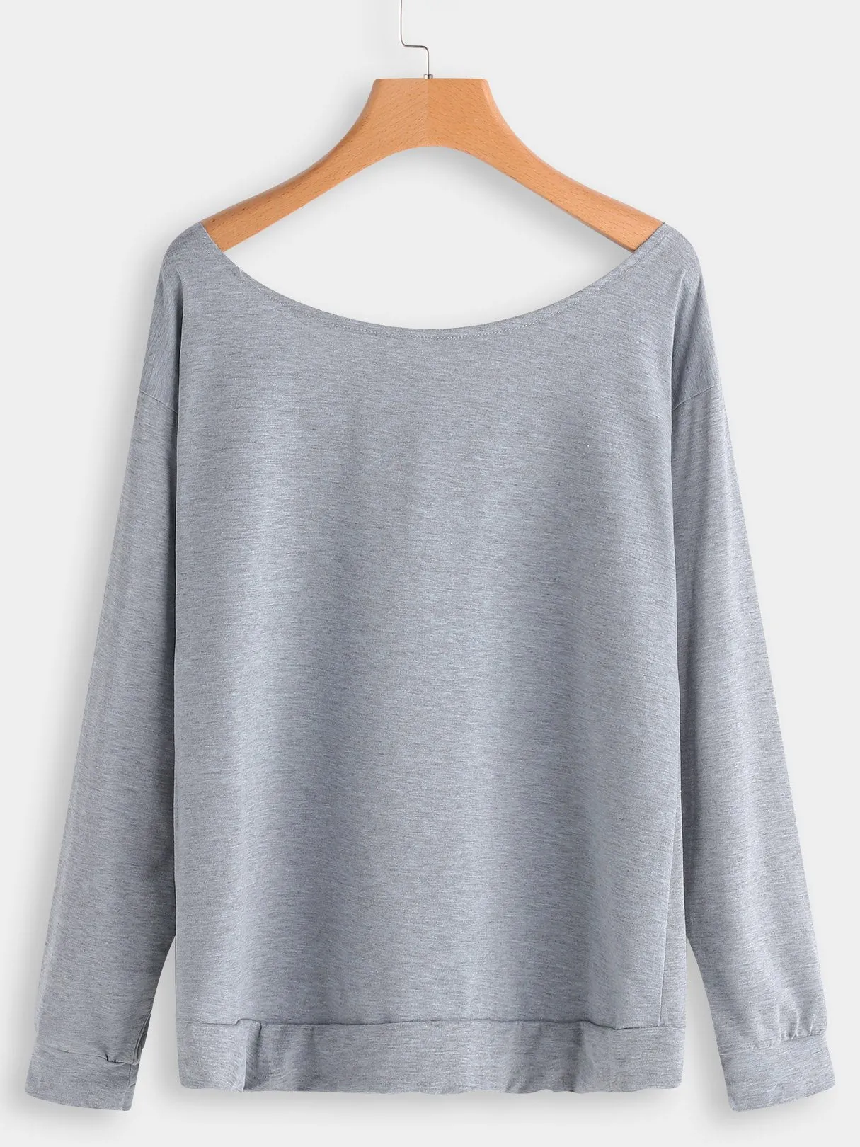 Custom Round Neck One Shoulder Plain Lace Long Sleeve Grey T-Shirts