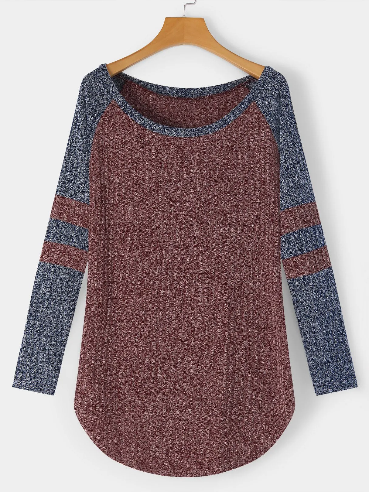 Custom Round Neck One Shoulder Stripe Cable Knit Long Sleeve Curved Hem T-Shirts
