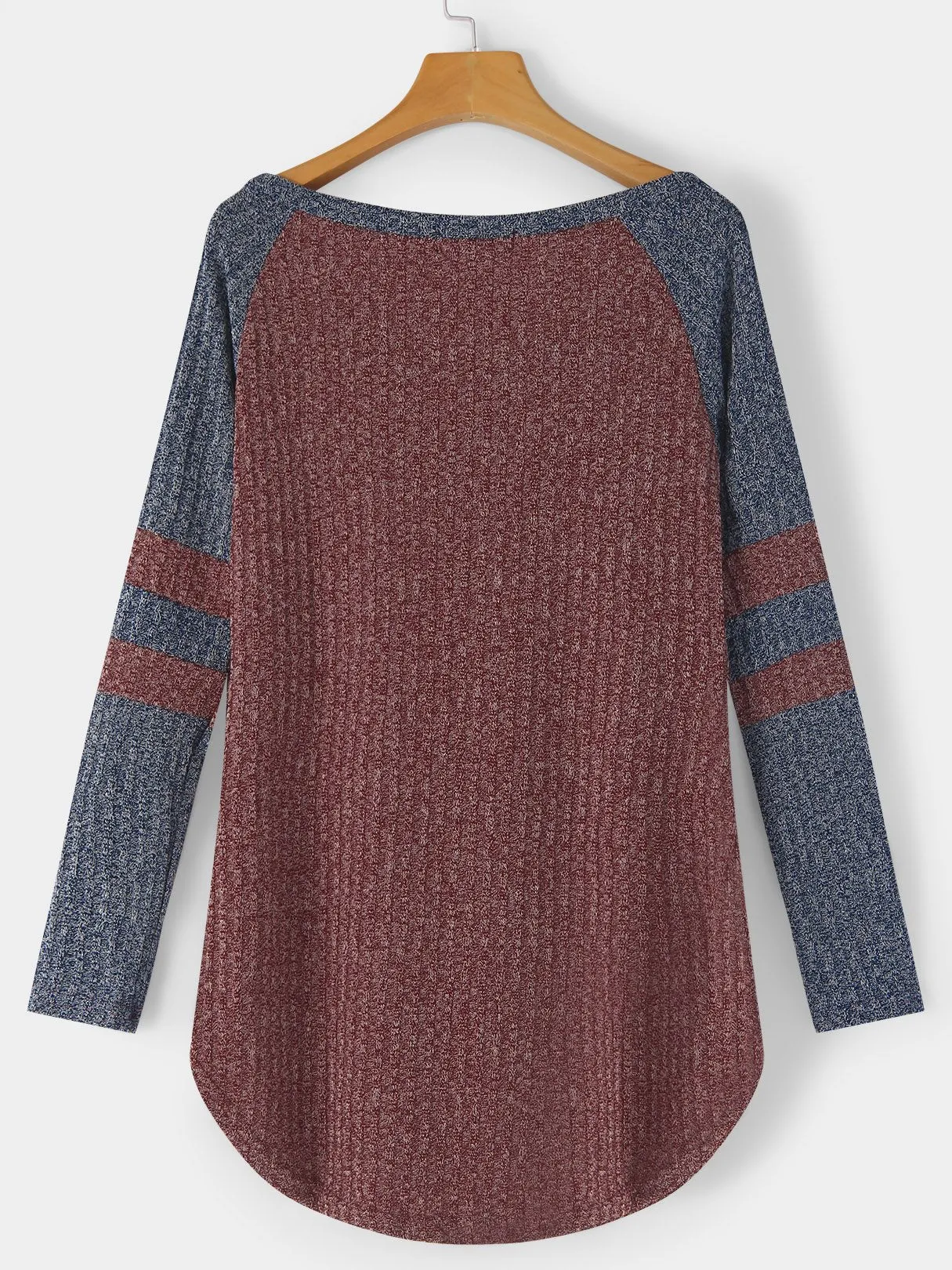 Custom Round Neck One Shoulder Stripe Cable Knit Long Sleeve Curved Hem T-Shirts