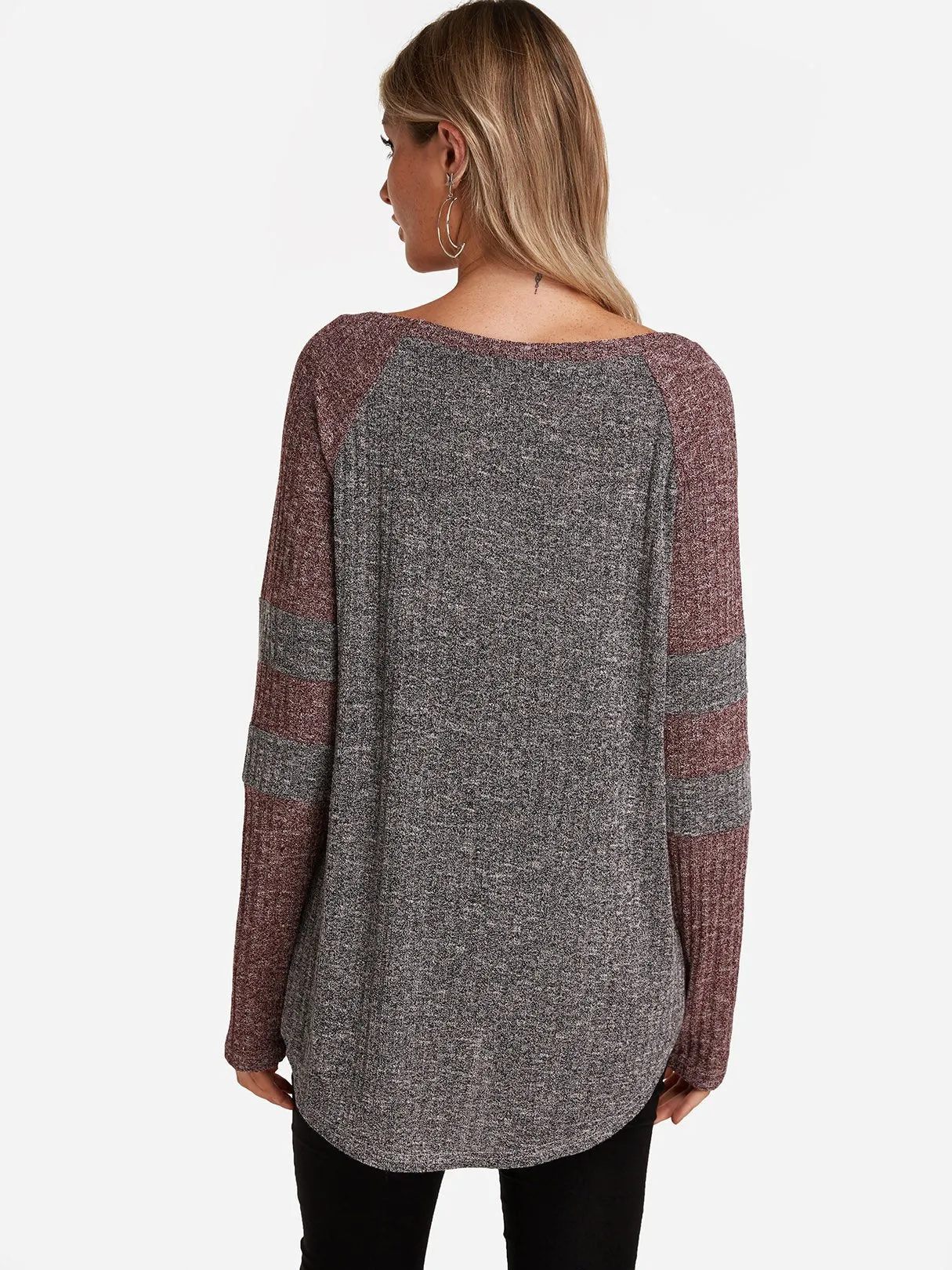 Custom Round Neck One Shoulder Stripe Cable Knit Long Sleeve Curved Hem T-Shirts