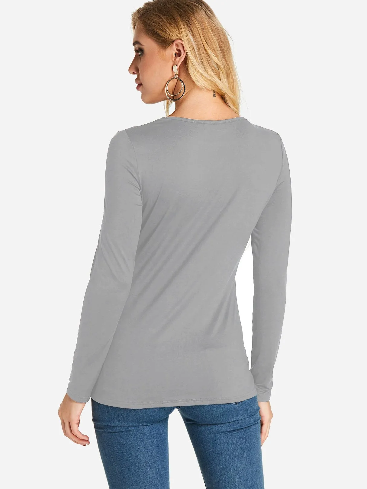 Custom Round Neck Plain Lace Cut Out Long Sleeve T-Shirts