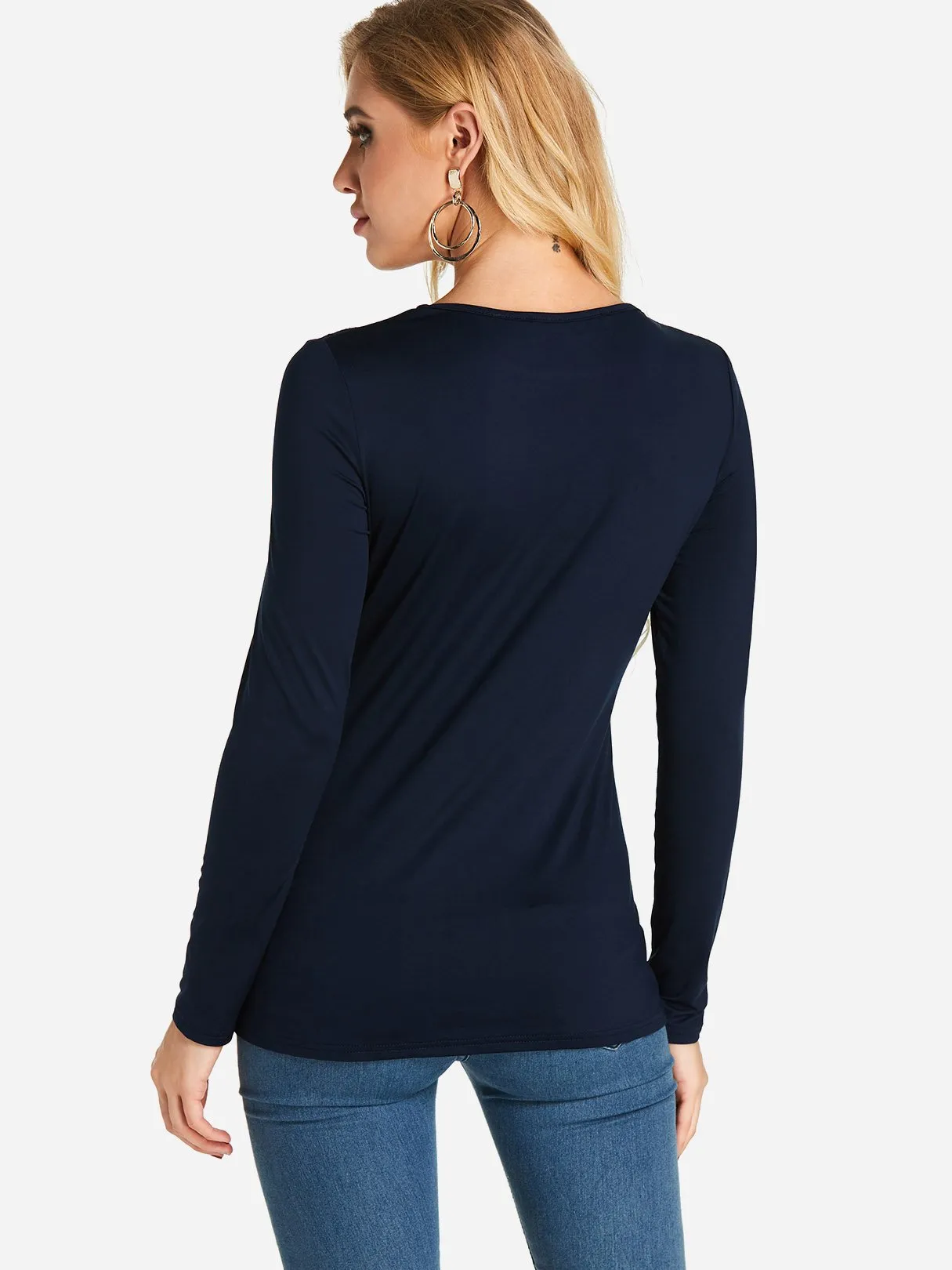 Custom Round Neck Plain Lace Cut Out Long Sleeve T-Shirts