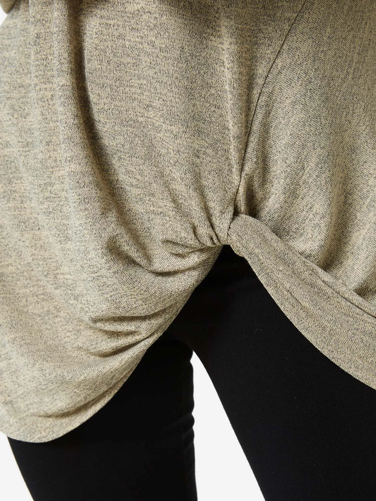 Custom V-Neck Cut Out Long Sleeve Irregular Hem Apricot T-Shirts