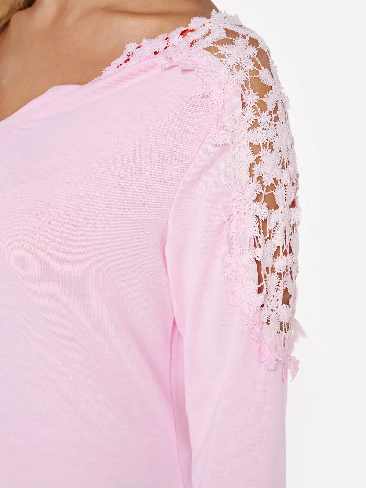 Custom V-Neck Plain Lace Cut Out Long Sleeve T-Shirts