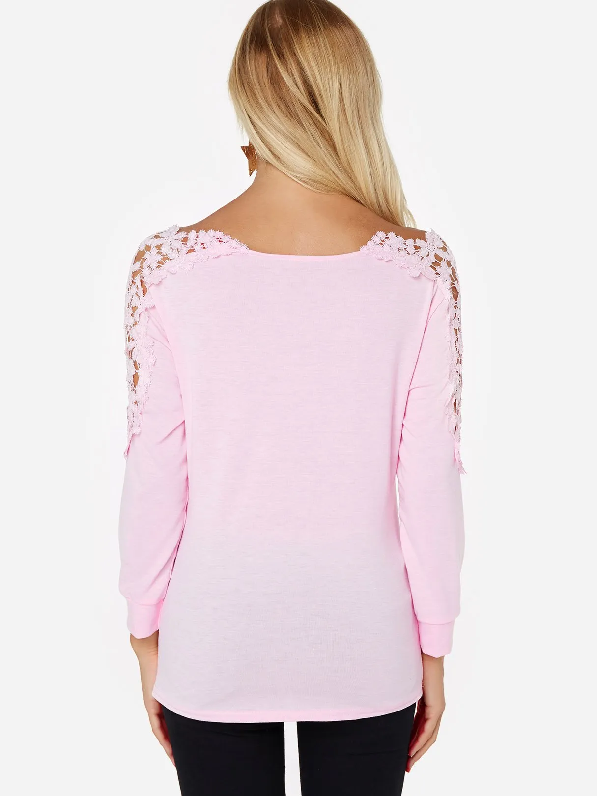 Custom V-Neck Plain Lace Cut Out Long Sleeve T-Shirts