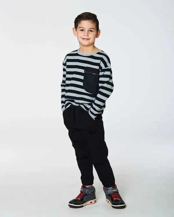 Deux Par Deux Striped Rib Tee - Black and Gray