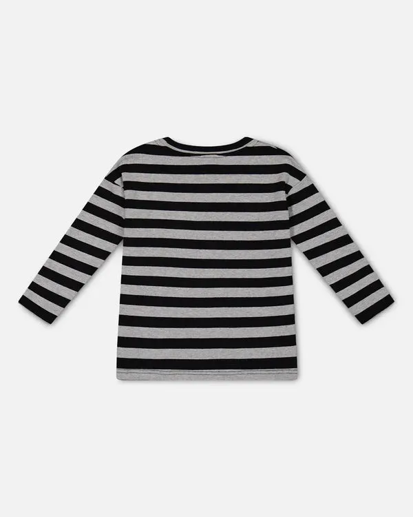 Deux Par Deux Striped Rib Tee - Black and Gray
