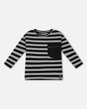Deux Par Deux Striped Rib Tee - Black and Gray