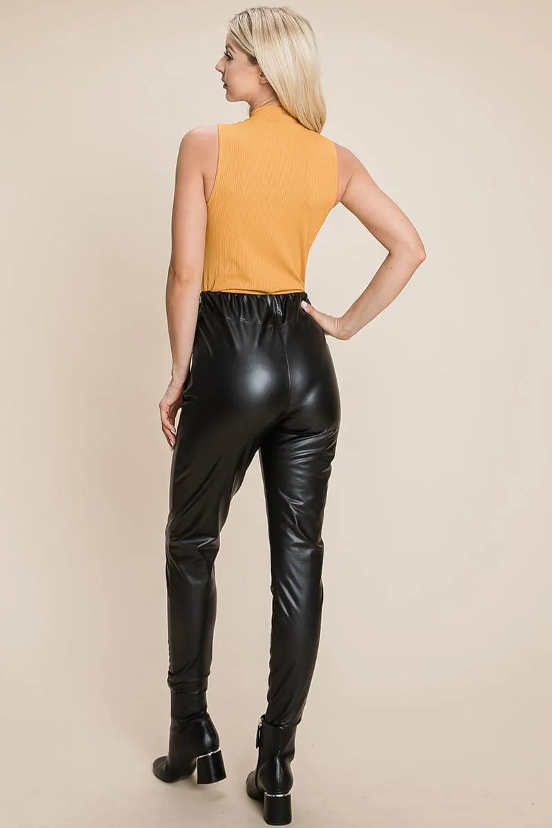 Fleece lining Faux Leather Pants