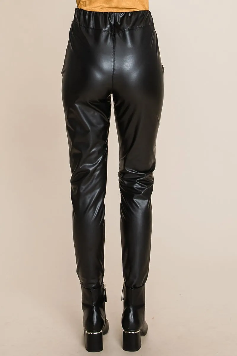 Fleece lining Faux Leather Pants