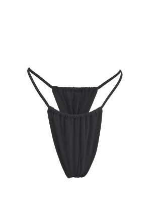 Gathered Draw String Bikini Bottom High-cut Thong Swimsuit/ CHILLY STRING SWIM BLACK