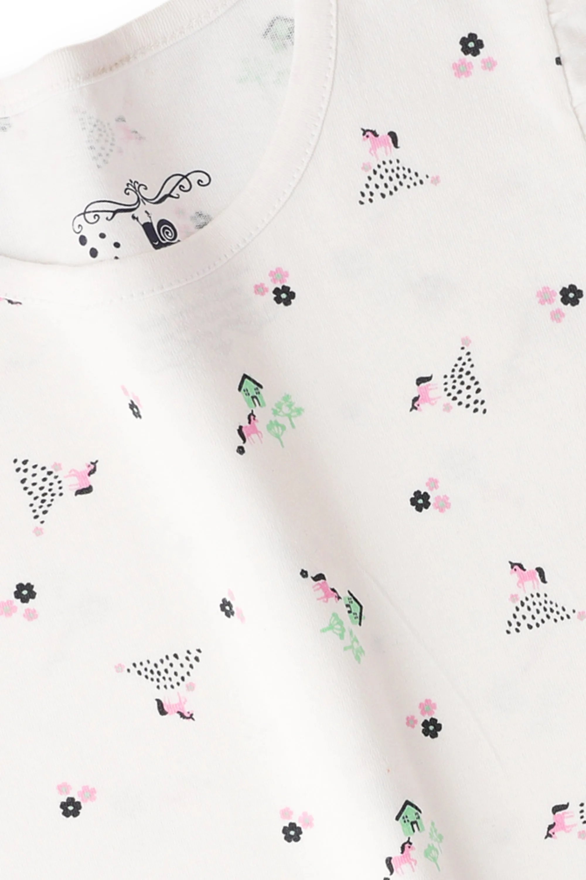 Girls White Unicorn Printed T-shirt