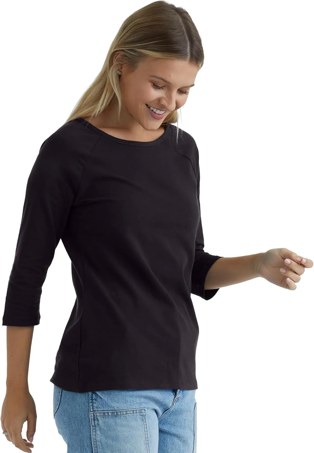 Hanes Women's Raglan Sleeve Stretch Cotton Crewneck Tee
