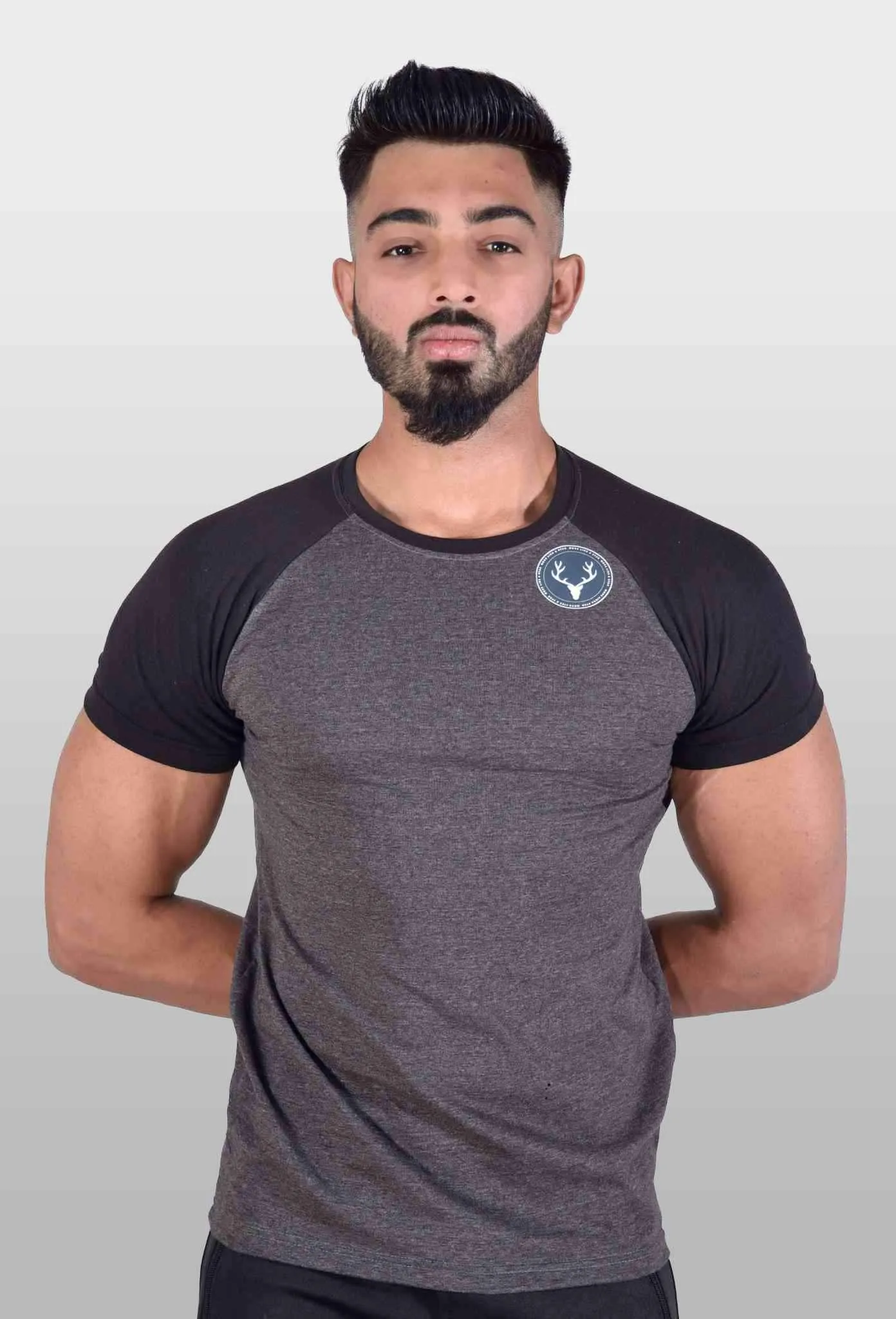Hawk Raglan Cotton Tee (Black & Charcoal)