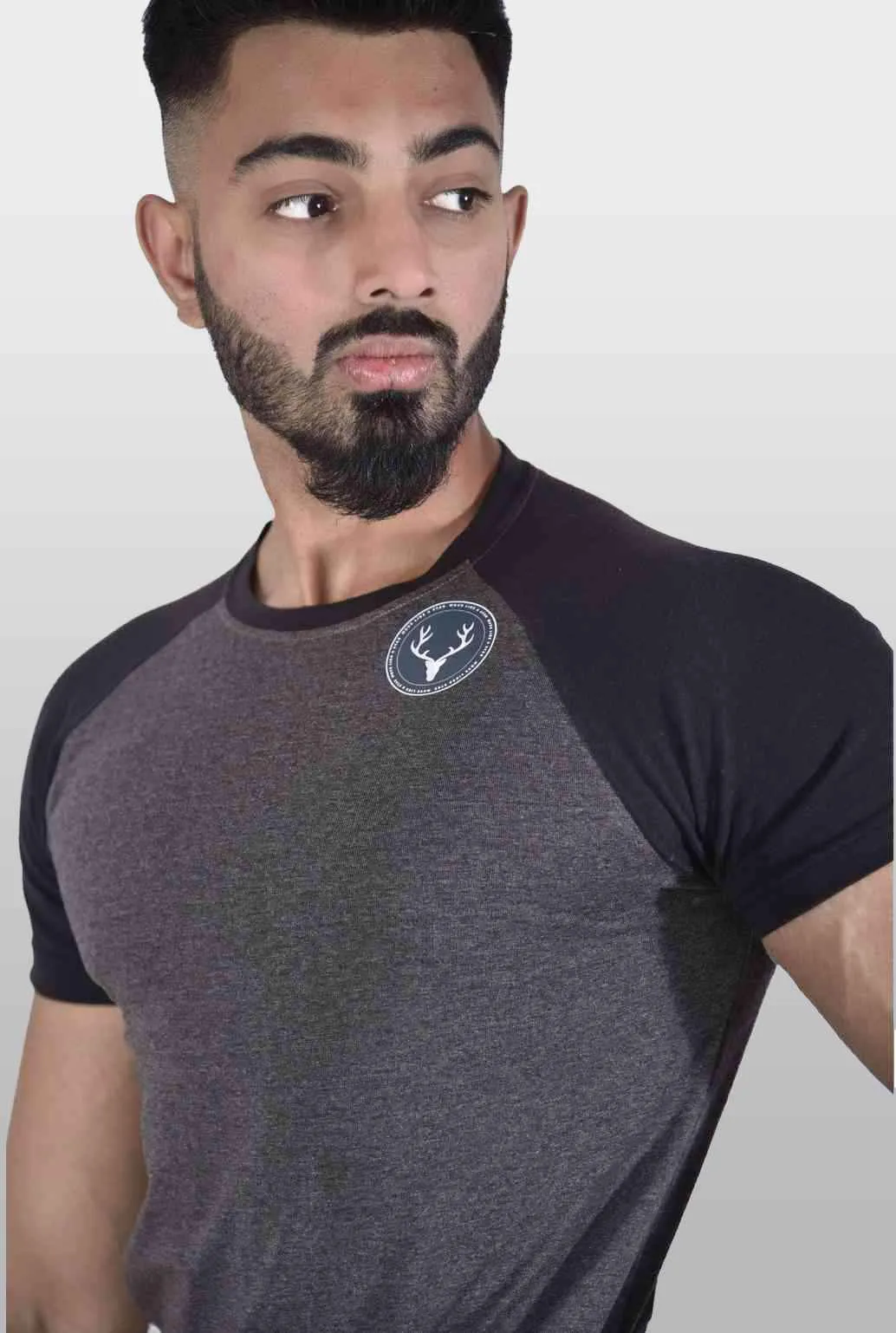 Hawk Raglan Cotton Tee (Black & Charcoal)