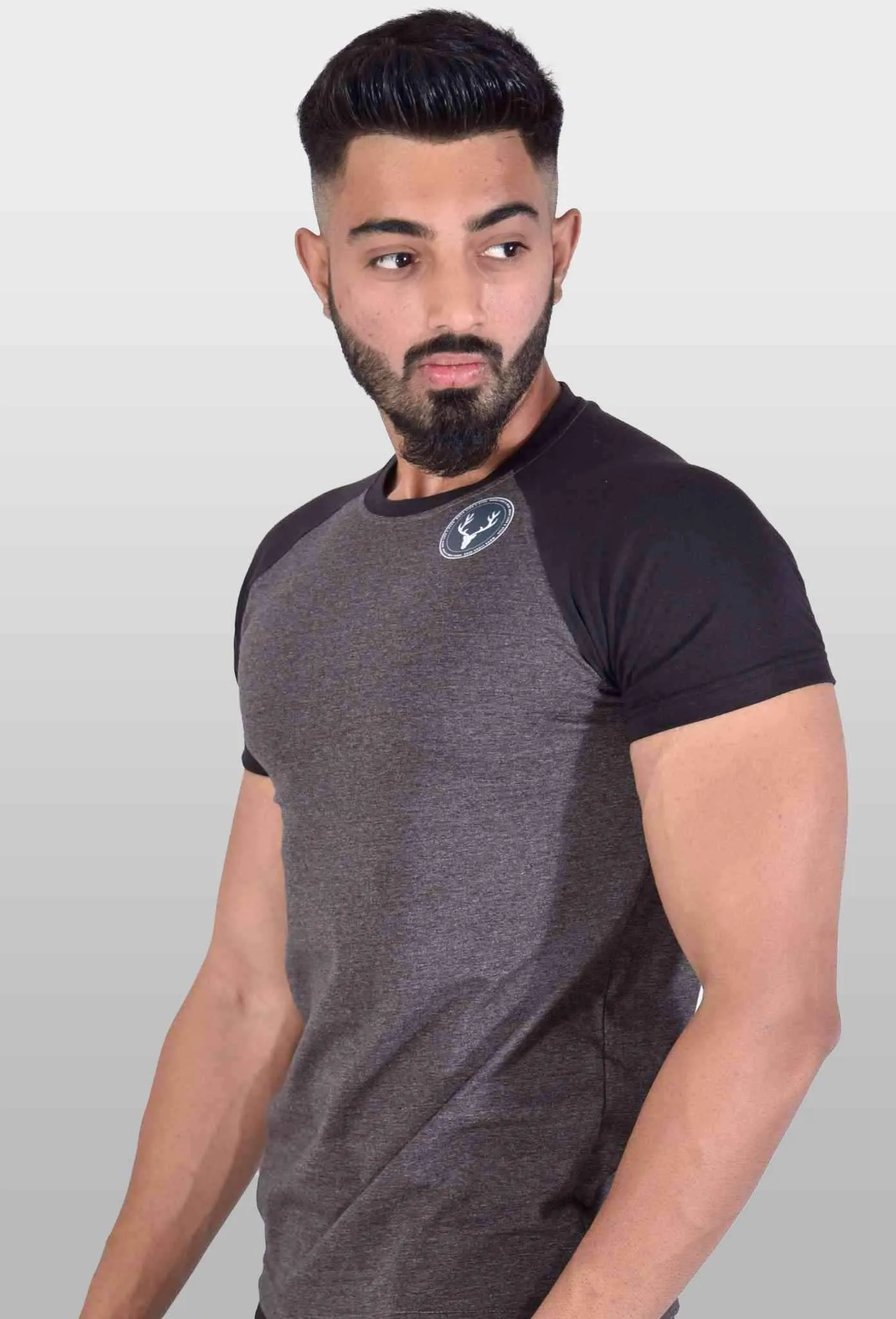 Hawk Raglan Cotton Tee (Black & Charcoal)