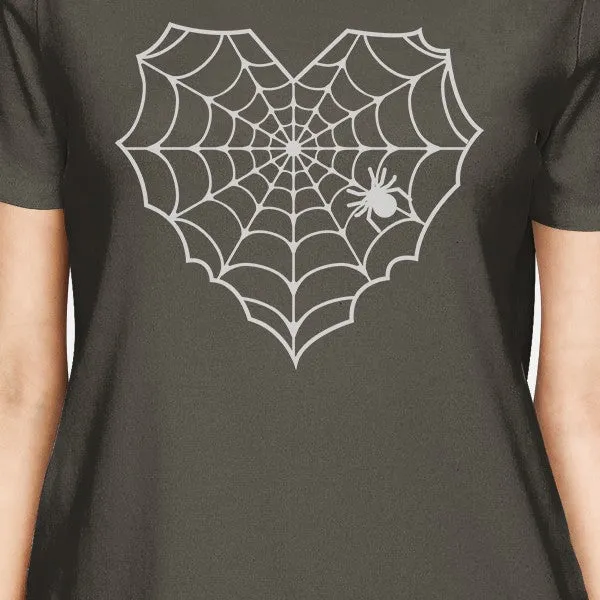 Heart Spider Web Womens Dark Grey Shirt
