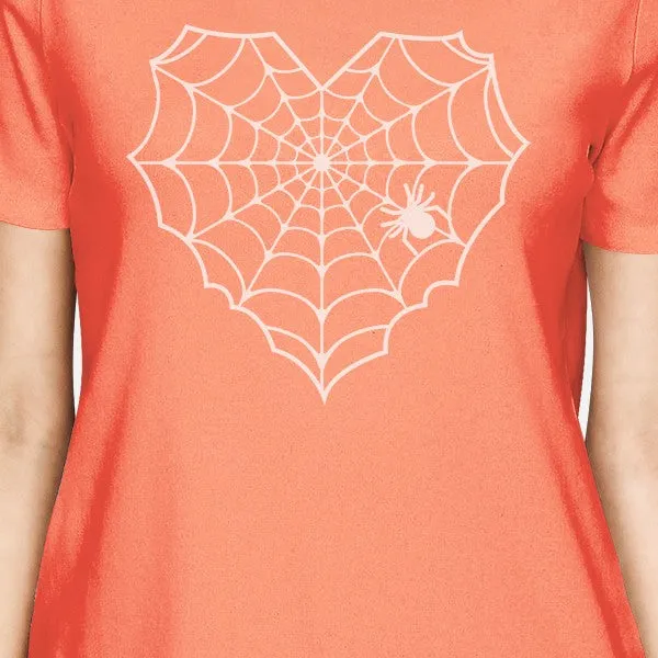 Heart Spider Web Womens Peach Shirt