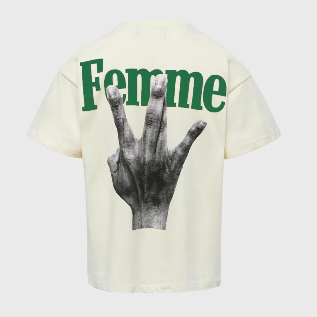 Homme   Femme "Twisted Fingers" Cream Tee - Red/Green