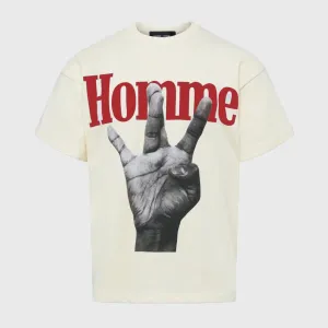 Homme   Femme "Twisted Fingers" Cream Tee - Red/Green