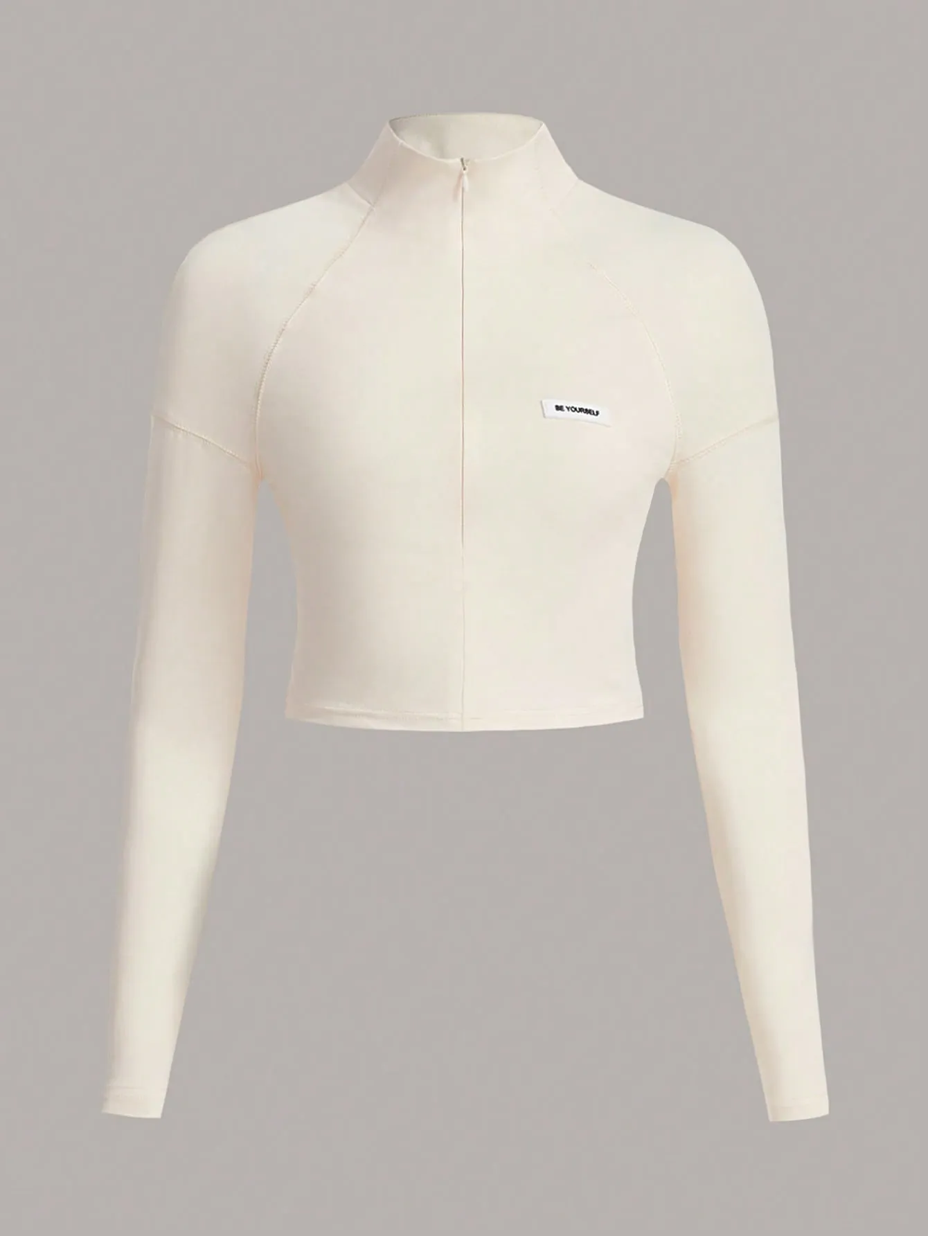 ICON Bikercore Letter Patched Detail Raglan Sleeve Mock Neck Crop Tee