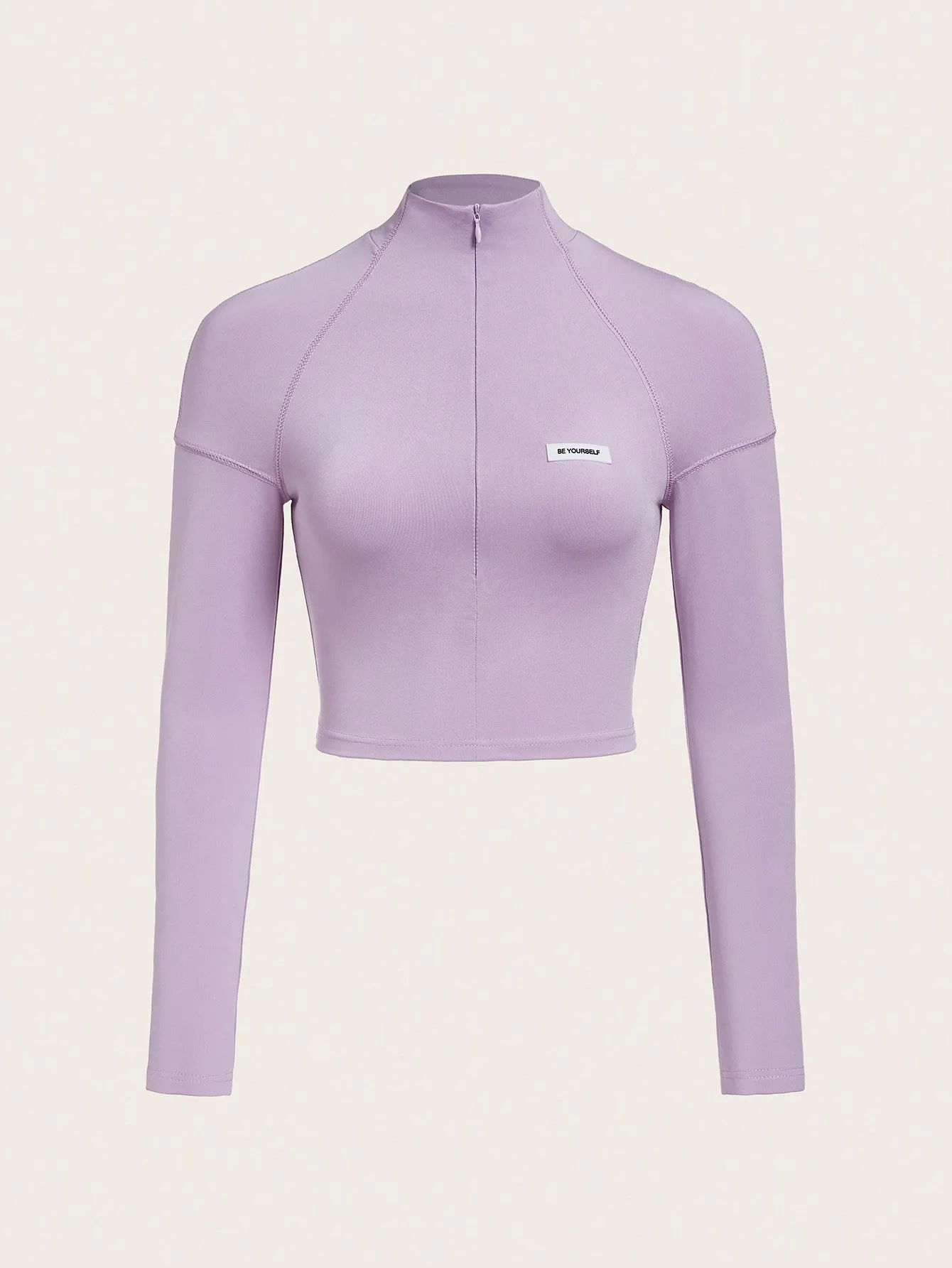 ICON Bikercore Letter Patched Detail Raglan Sleeve Mock Neck Crop Tee