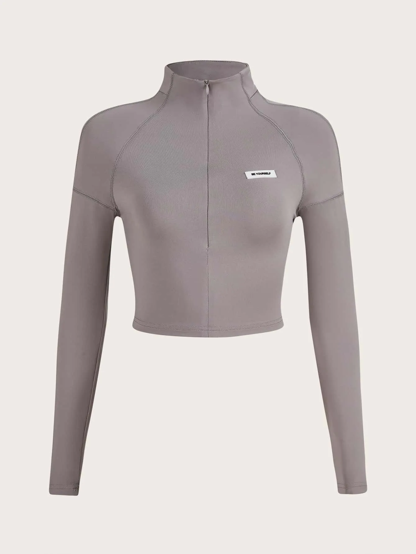 ICON Bikercore Letter Patched Detail Raglan Sleeve Mock Neck Crop Tee