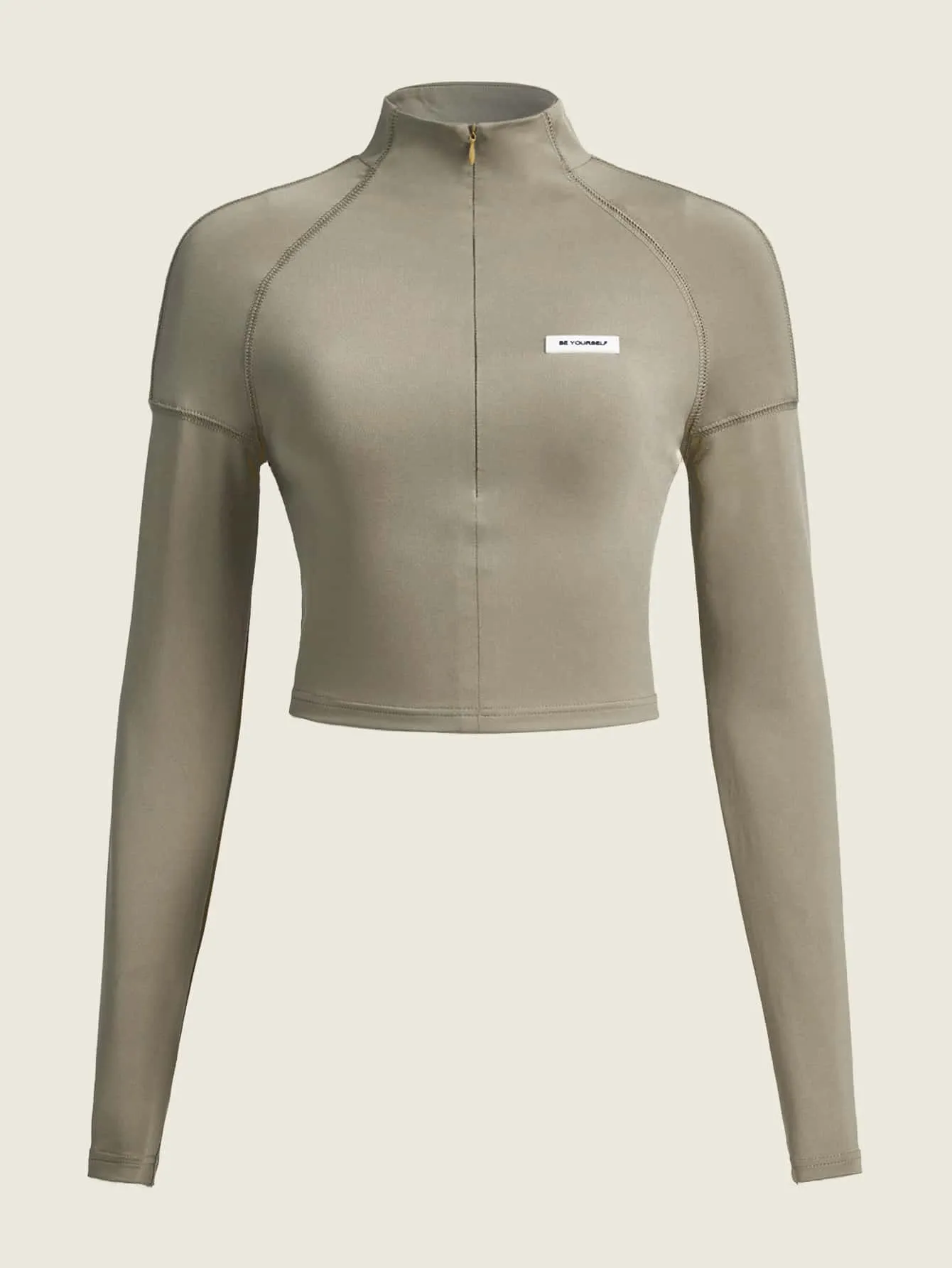 ICON Bikercore Letter Patched Detail Raglan Sleeve Mock Neck Crop Tee