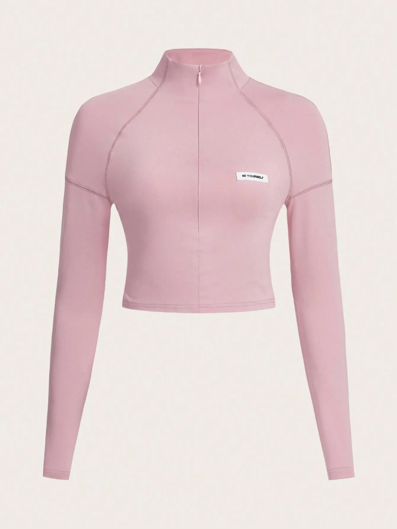 ICON Bikercore Letter Patched Detail Raglan Sleeve Mock Neck Crop Tee