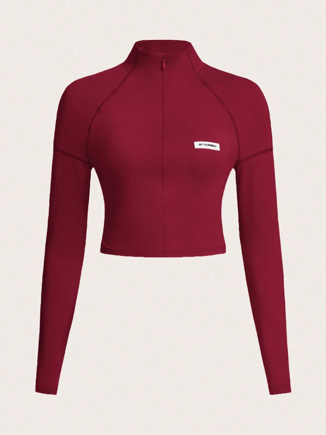 ICON Bikercore Letter Patched Detail Raglan Sleeve Mock Neck Crop Tee