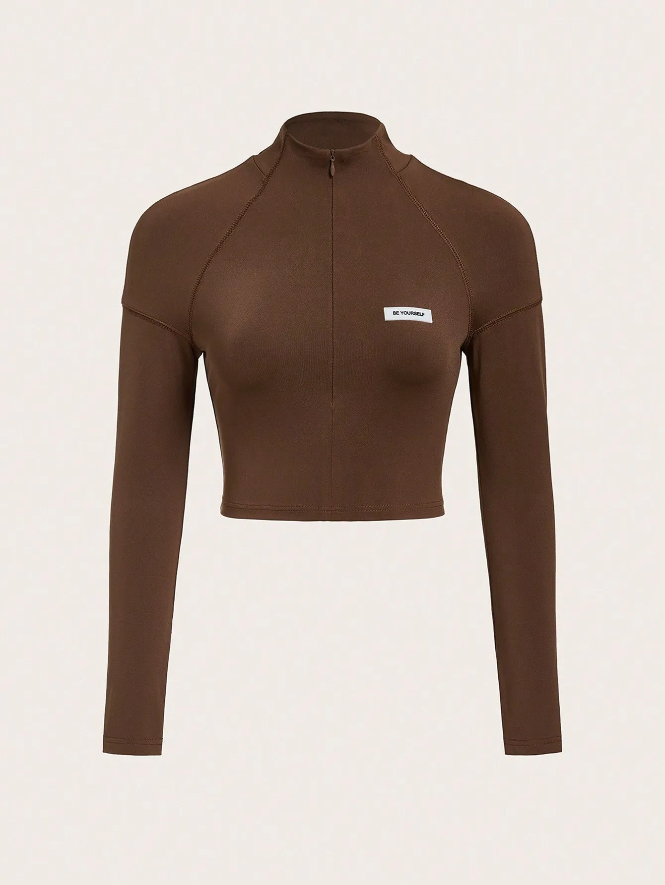 ICON Bikercore Letter Patched Detail Raglan Sleeve Mock Neck Crop Tee