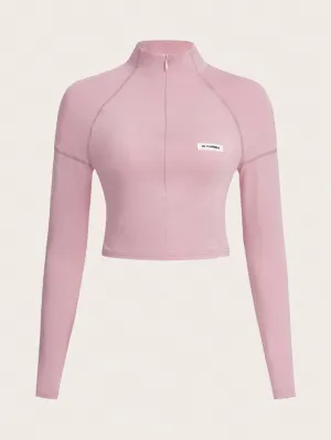ICON Bikercore Letter Patched Detail Raglan Sleeve Mock Neck Crop Tee