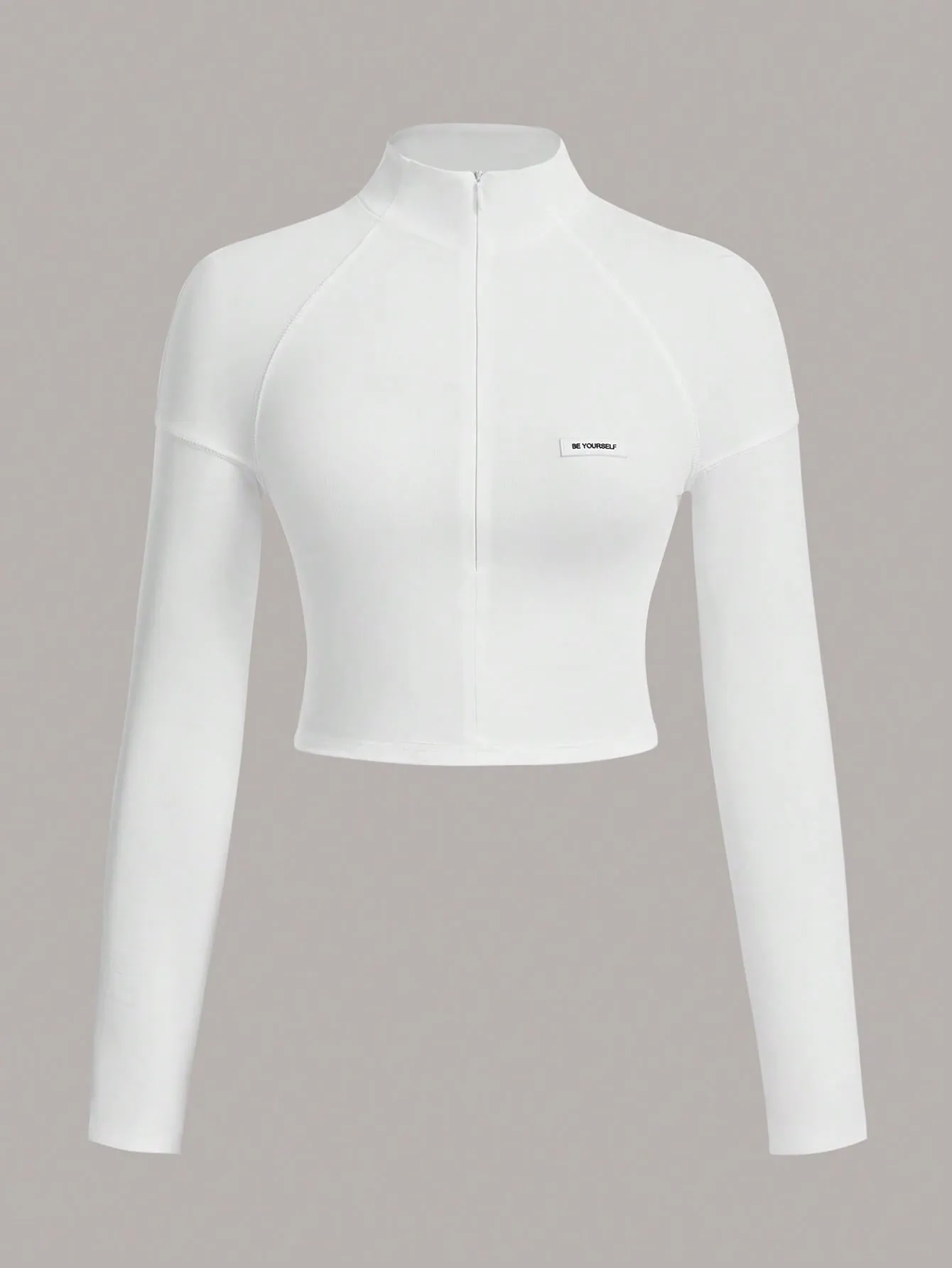 ICON Bikercore Letter Patched Detail Raglan Sleeve Mock Neck Crop Tee