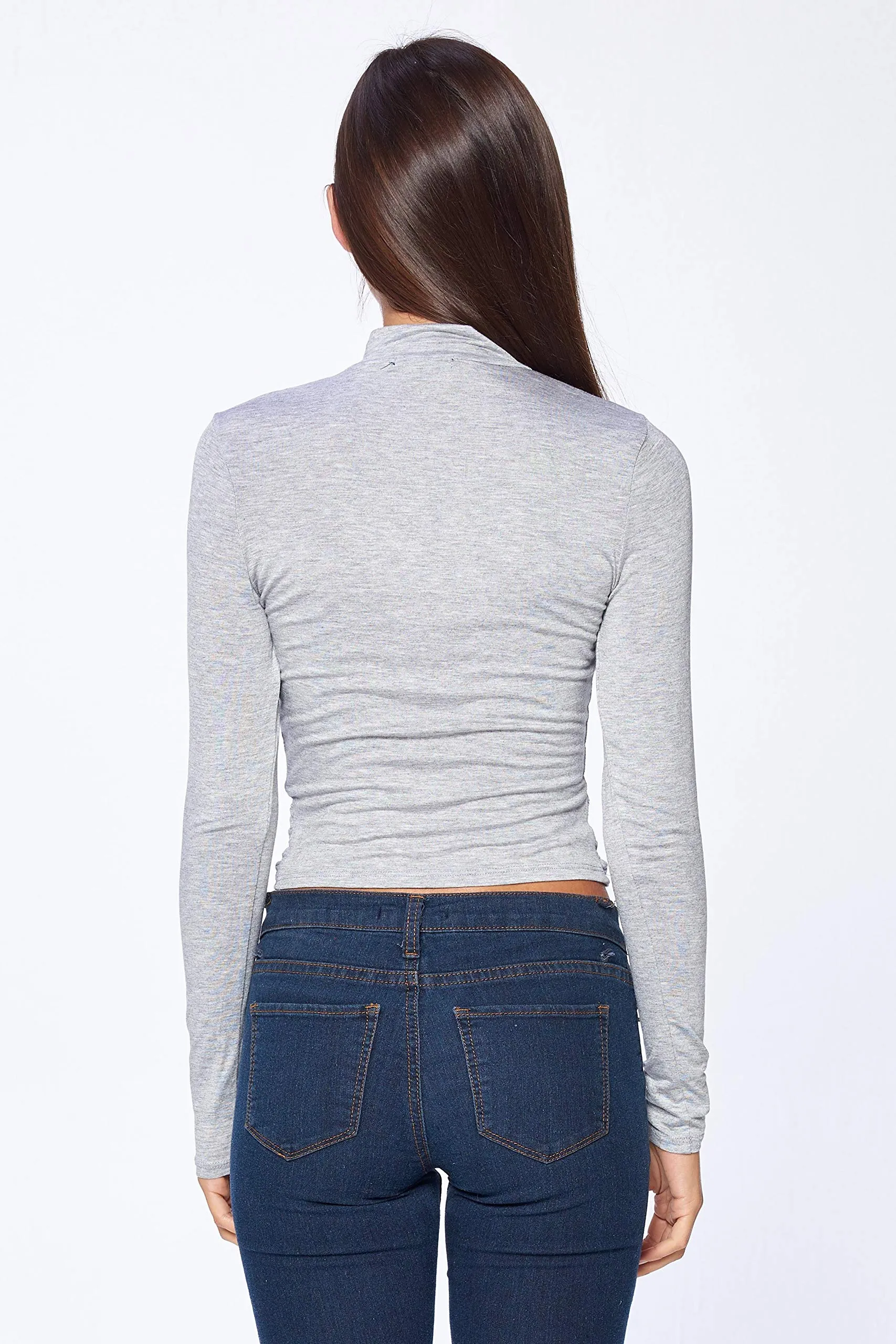 Khanomak Women's Long Sleeve Mock Neck Twist Front Crop Top