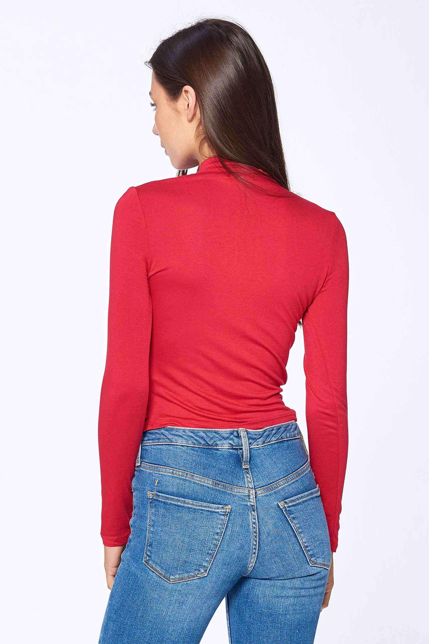 Khanomak Women's Long Sleeve Mock Neck Twist Front Crop Top